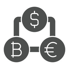 Poster - coins chain group solid icon, finance concept. vector graphics. money coins with bitcoin, dollar, eu
