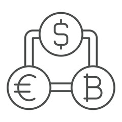 Poster - coins chain group thin line icon, finance concept. vector graphics. money coins with bitcoin, dollar