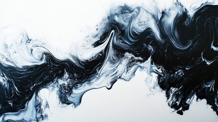 Poster - Abstract black and white fluid wave motion, creating a bold yet elegant modern background.