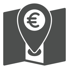 Poster - Euro currency location point solid icon, banking concept. Vector graphics. Map with euro location pin sign on white background, glyph style icon for mobile or web design.
