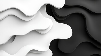 Poster - Abstract white and black wave background with fluid motion and a dynamic monochrome aesthetic.