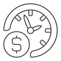 Poster - Clock with dollar coin thin line icon, finance concept. Vector graphics. Time is money sign on white background, outline style icon for mobile or web design.