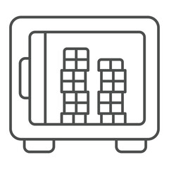 Poster - Safe and coins stacks inside thin line icon, banking concept. Vector graphics. Metal steel safe container with money coin sign on white background, outline style icon for mobile or web design.