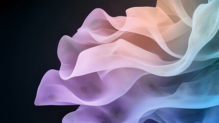 Poster - Ethereal flowing waves in pink, purple and blue gradient colors create abstract smooth curves against dark background, suitable for modern design projects.