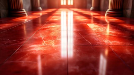 Wall Mural - a red floor with a reflection of light on it