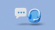 © png stock - Minimalist customer service icon with speech bubble and headset in blue and white color scheme for tech industry