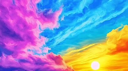Poster - Vibrant Sunset Sky with Pink, Blue, and Yellow Clouds