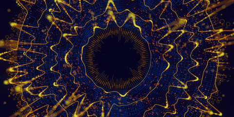 Poster - big data complex round graph. quantum computing universe. cyber space of ai technology. futuristic g