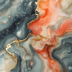 Poster - Abstract Fluid Art with Swirling Textures and Gold Veins creating a marbled effect