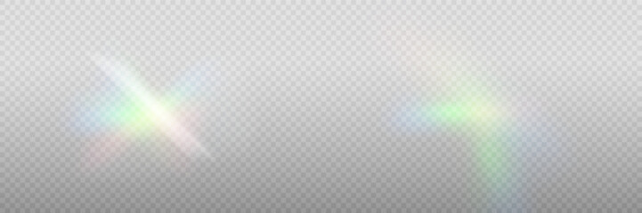 Wall Mural - rainbow crystal light leak flare reflection effect. vector illustration set. colorful optical rainbo