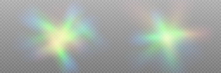 Wall Mural - rainbow crystal light leak flare reflection effect. vector illustration set. colorful optical rainbo