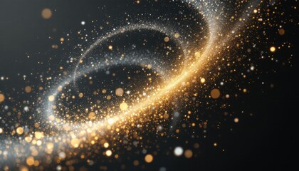 Poster - Abstract cosmic swirl with golden glittering particles in motion