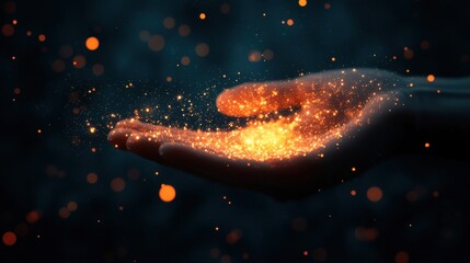 Poster - Magical Hand Releasing Sparkles and Glowing Particles in Darkness with a Mystical Glow and Enchantment