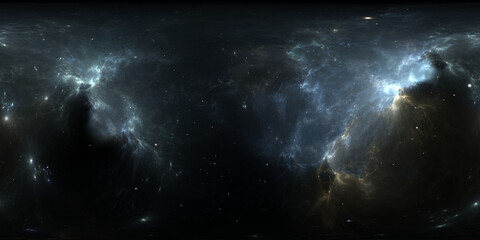 Wall Mural - 360 degree space nebula. giant interstellar cloud with stars, equirectangular projection, environmen