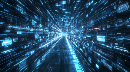 Aufkleber - A dynamic, futuristic digital landscape with light trails conveying a sense of speed and technology