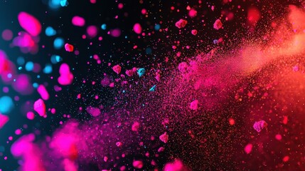 Poster - Colorful Dust Particles with Vibrant Pink and Blue Hues Against a Black Background for Abstract Design