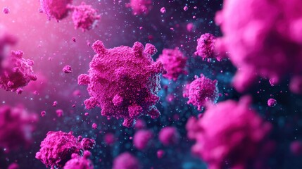 Poster - Vibrant Pink Microorganisms on a Dark Background with Soft Light Effects in a Digital Illustration