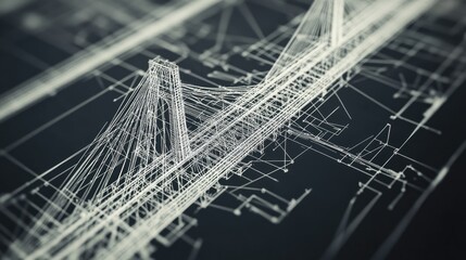 Poster - A bridge construction blueprint with intricate engineering details.