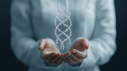 Poster - Hands Holding 3D Model of DNA Helix Representing Genetic Research and Biotechnology Concept in Modern Laboratory