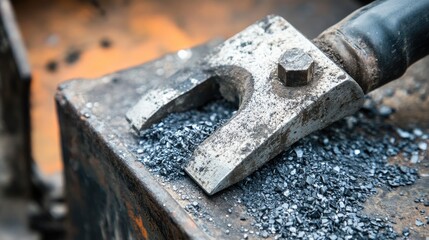 Poster - A close-up of a heavy-duty bolt cutter with metal shavings scattered nearby.