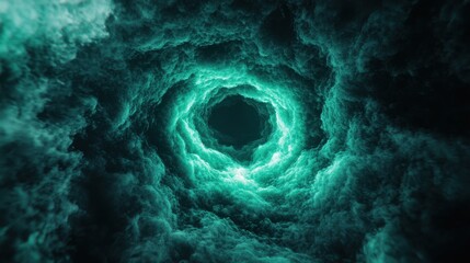 Poster - Swirling Green Clouds in a Mystical Tunnel of Light and Shadows in a Darkened Atmosphere