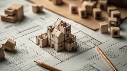 Poster - A close-up of hand-drawn structural sketches on an architectural blueprint.