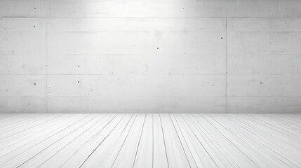 Poster - A minimalistic interior space featuring a textured concrete wall and a wooden floor, creating a modern and clean aesthetic.