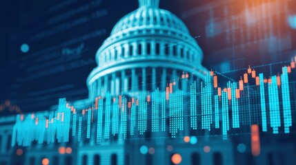 Poster - Financial Growth Graph Overlaid on Government Building with Digital Data Background