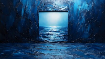 Wall Mural - a blue room with a blue ocean in the background