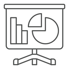 Poster - Presentation stand with diagram thin line icon, financial advice concept. Vector graphics. Money transfer graph sign on white background, outline style icon for mobile or web design.
