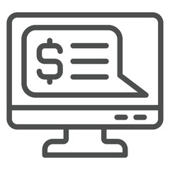 Poster - Dollar message at monitor screen line icon, financial advice concept. Vector graphics. Money maker display sign on white background, outline style icon for mobile or web design.