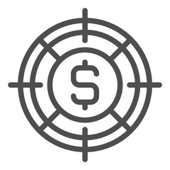 Aufkleber - Dollar coin with target pointer line icon, financial advice concept. Vector graphics. Money income target audience sign on white background, outline style icon for mobile or web design.