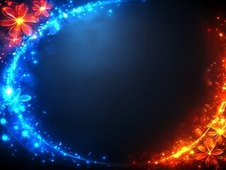 Poster - Abstract floral design with contrasting blue and orange colors