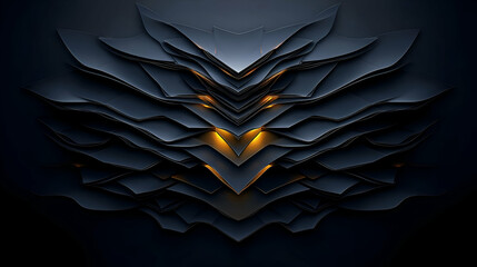 Poster - Dynamic Abstract Three-Dimensional Layered Sculpture with Smooth Metallic Contours in Dark Background