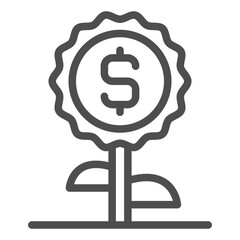 Poster - dollar coin flower line icon, financial advice concept. vector graphics. money coin portfolio growth