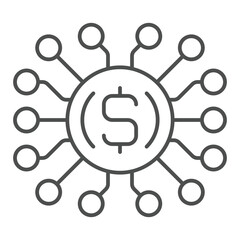 Fototapete - Dollar coin chip with connection thin line icon, financial advice concept. Vector graphics. Money microchip circuit sign on white background, outline style icon for mobile or web design.