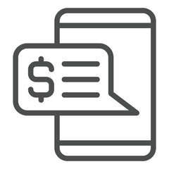 Poster - Money message on smartphone line icon, financial advice concept. Vector graphics. Dollar currency growth news sign on white background, outline style icon for mobile or web design.