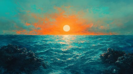 Poster - A boundless aquatic gradient where subtle orange merges effortlessly into aquamarine, radiating peaceful energy