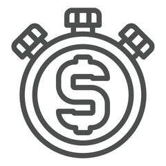 Aufkleber - Stopwatch timer with huge dollar letter line icon, financial advice concept. Vector graphics. Clock, time is money sign on white background, outline style icon for mobile or web design.
