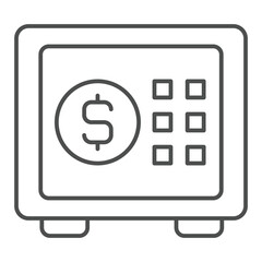 Fototapete - Code lock safe with dollar coin thin line icon, financial advice concept. Vector graphics. Money safety bank box sign on white background, outline style icon for mobile or web design.
