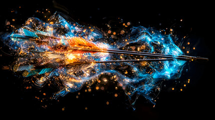 Poster - Dynamic Arrows with Colorful Light Effects and Reflections on a Dark Background