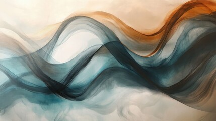 Poster - Harmonious smoky waves in a blend of blue, gray, and brown flowing naturally over a bright, soft surface.