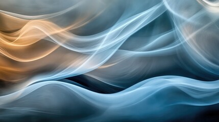 Poster - Harmonious smoky waves in a blend of blue, gray, and brown flowing naturally over a bright, soft surface.