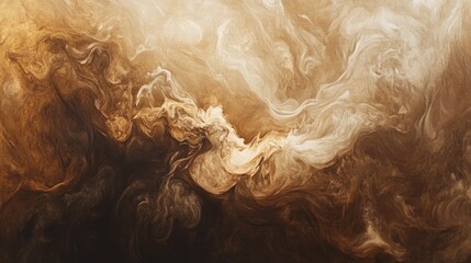 Poster - Soft flowing brown smoke trails swirling in an abstract, dreamy composition with warm mocha hues.