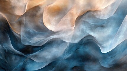 Poster - Soft, flowing waves of smoky textures in a harmonious blend of blue, gray, and brown on a neutral background.