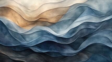 Poster - Soft, flowing waves of smoky textures in a harmonious blend of blue, gray, and brown on a neutral background.