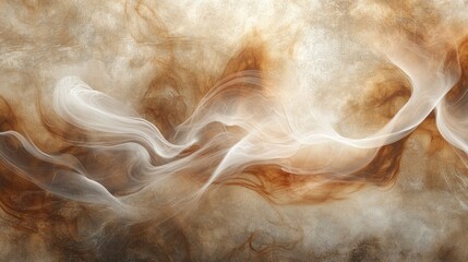 Poster - Swirling abstract smoke patterns in warm mocha brown hues flowing softly on a light textured background.