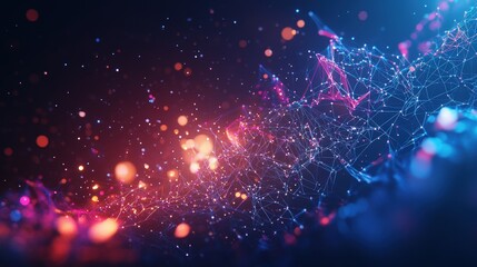 Aufkleber - Abstract digital art featu a mesmerizing swirl of glowing nodes and lines in vibrant pink, orange, and blue hues against a deep dark backdrop