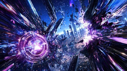 Poster - Futuristic Cityscape Explosion: A Digital Art Masterpiece