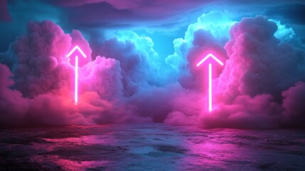 Fototapete - A 3D render of a cloud icon illuminated by pink and blue neon lights, symbolizing vibrant data storage technology on a black background